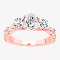 Love Lives Forever (H-I / Si1-Si2) Womens 2 CT. T.W. Lab Grown White Diamond 10K Gold Oval 3-Stone Engagement Ring