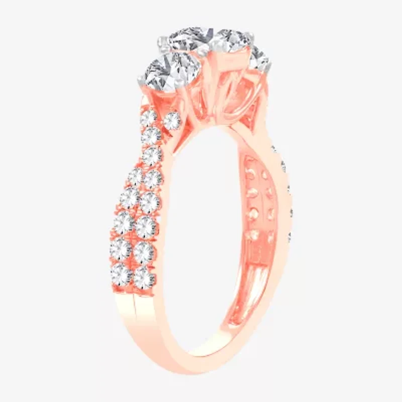 Love Lives Forever (H-I / Si1-Si2) Womens 2 CT. T.W. Lab Grown White Diamond 10K Gold Oval 3-Stone Engagement Ring