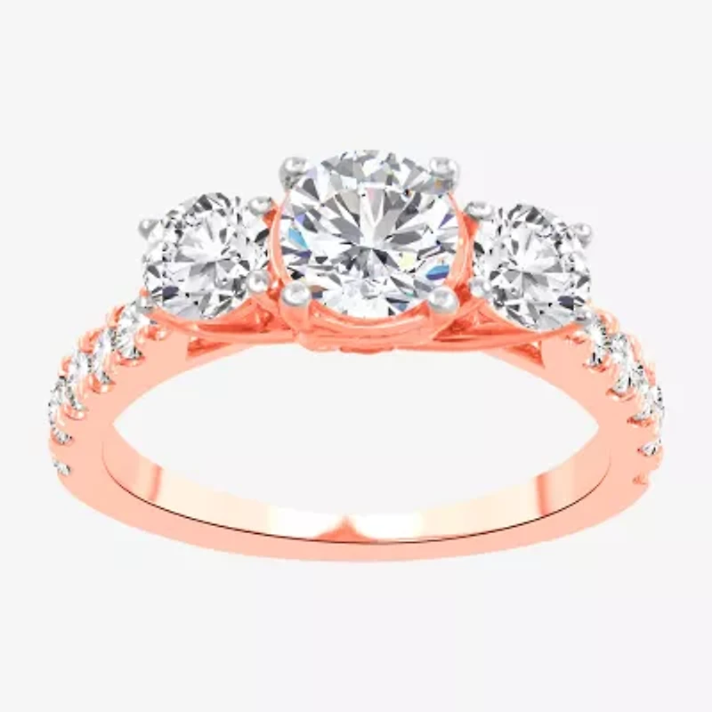 Love Lives Forever (H-I / Si1-Si2) Womens 2 CT. T.W. Lab Grown White Diamond 10K Gold Round 3-Stone Engagement Ring