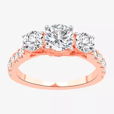 Love Lives Forever (H-I / Si1-Si2) Womens 2 CT. T.W. Lab Grown White Diamond 10K Gold Round 3-Stone Engagement Ring