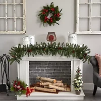 Nearly Natural 19in. Magnolia Leaf; Berry And Pine Wreath