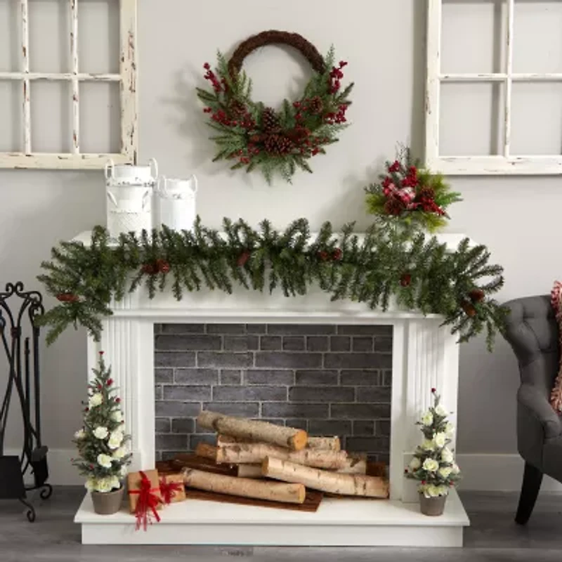 Nearly Natural 22in. Mixed Pine And Cedar With Berries And Pinecones Wreath