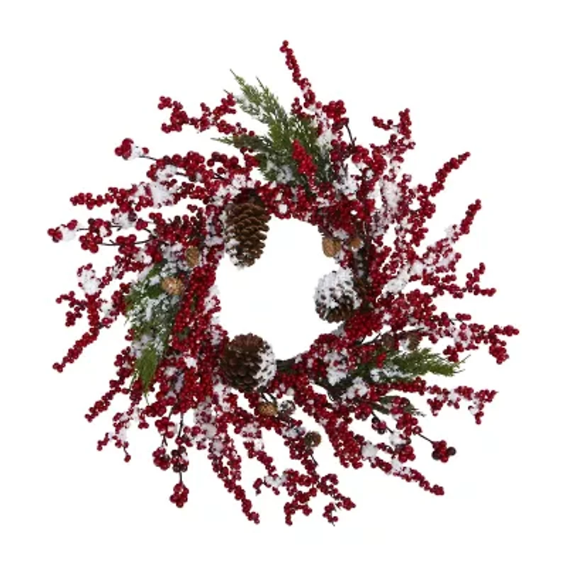 Nearly Natural 24in. Frosted With Berries And Pine Cones Wreath