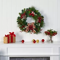 Nearly Natural 24in. Pine Cones And Ornaments Wreath