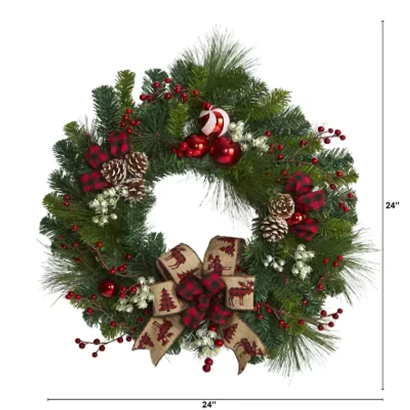 Nearly Natural 24in. Pine Cones And Ornaments Wreath