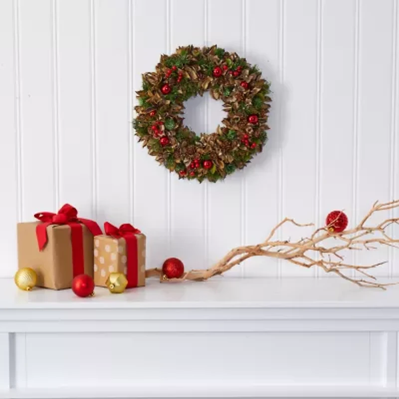 Nearly Natural 15in. Holiday With Pine Cones And Ornaments Wreath