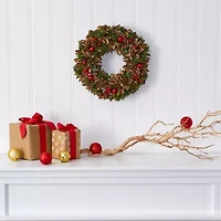 Nearly Natural 15in. Holiday With Pine Cones And Ornaments Wreath