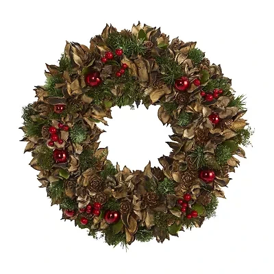 Nearly Natural 15in. Holiday With Pine Cones And Ornaments Wreath