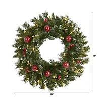 Nearly Natural 24in. Ornaments And Berries With Lights Pre-Lit Wreath