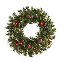 Nearly Natural 24in. Ornaments And Berries With Lights Pre-Lit Wreath