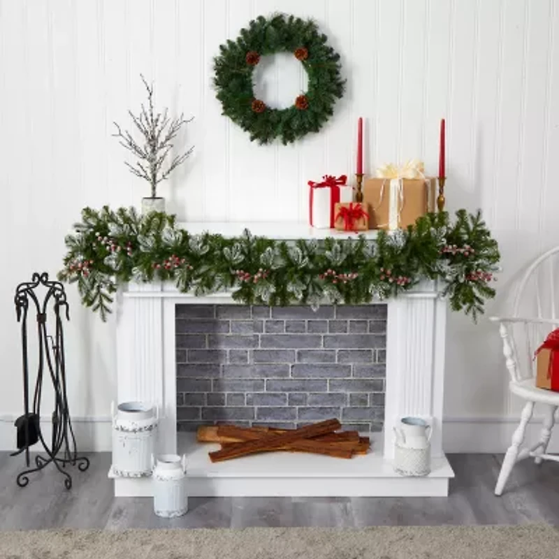 Nearly Natural 6ft. Snow Tipped Christmas With 50 Warm White Led Lights And Berries Pre-Lit Christmas Indoor Garland