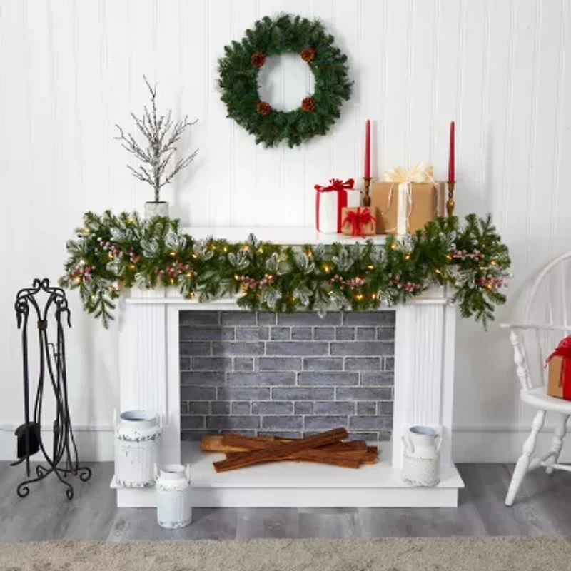 Nearly Natural 6ft. Snow Tipped Christmas With 50 Warm White Led Lights And Berries Pre-Lit Christmas Indoor Garland
