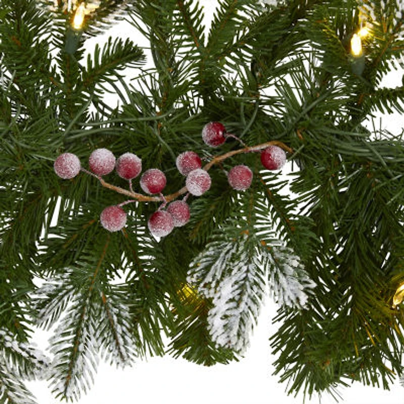 Nearly Natural 6ft. Snow Tipped Christmas With 50 Warm White Led Lights And Berries Pre-Lit Christmas Indoor Garland