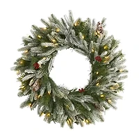 Nearly Natural 24in. Snowed With 50 Warm White Led Lights And Pine Cones Pre-Lit Wreath