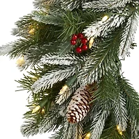 Nearly Natural 24in. Snowed With 50 Warm White Led Lights And Pine Cones Pre-Lit Wreath