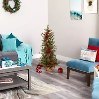 Nearly Natural 4 Foot Pine In Burlap Wrapped Base With Berry And 100 Warm White Lights Pre-Lit Christmas Tree