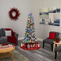 Nearly Natural 5 Foot Mountain Flocked Fir With 379 Bendable Branches And 50 Multi Color Globe Bulbs Pre-Lit Christmas Tree