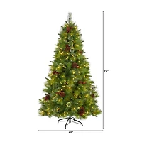 Nearly Natural 6 Foot Mixed Pine With Pine Cones And Berries And 350 Clear Led Lights Pre-Lit Christmas Tree