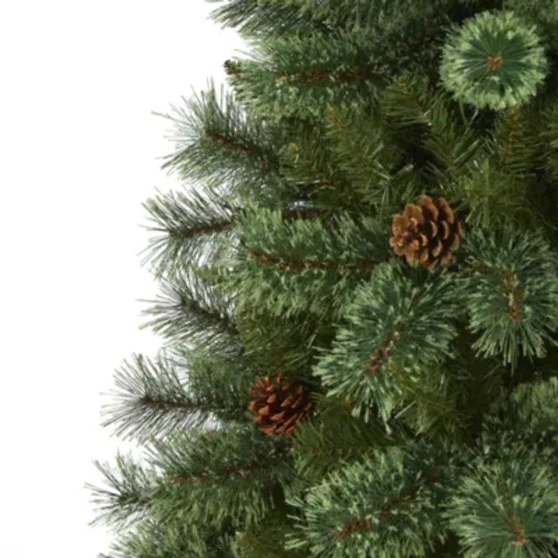 Nearly Natural 6 Foot Pine With Pine Cones Pre-Lit Christmas Tree