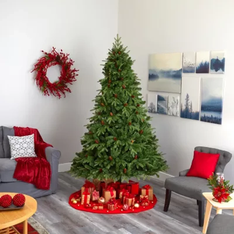 Nearly Natural 8 Foot Natural Look Spruce With Pine Cones And 550 Clear Led Lights Pre-Lit Christmas Tree