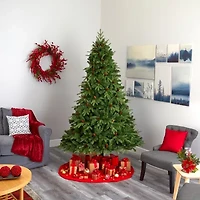 Nearly Natural 8 Foot Natural Look Spruce With Pine Cones And 550 Clear Led Lights Pre-Lit Christmas Tree