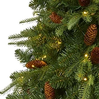 Nearly Natural 8 Foot Natural Look Spruce With Pine Cones And 550 Clear Led Lights Pre-Lit Christmas Tree