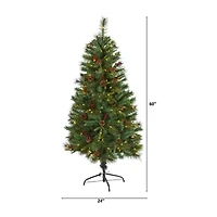 Nearly Natural 5 Foot Pine With Pine Cones And Berries And 150 Clear Led Lights Pre-Lit Christmas Tree