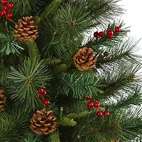 Nearly Natural 5 Foot Pine With Pine Cones And Berries And 150 Clear Led Lights Pre-Lit Christmas Tree
