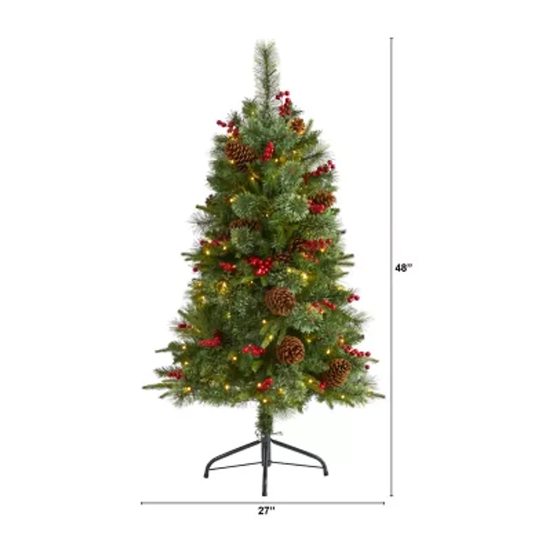 Nearly Natural 4 Foot Pine With Pine Cones And Berries And 150 Clear Led Lights Pre-Lit Christmas Tree