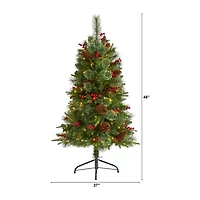 Nearly Natural 4 Foot Pine With Pine Cones And Berries And 150 Clear Led Lights Pre-Lit Christmas Tree