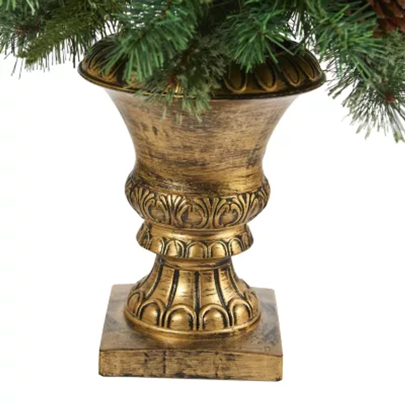 Nearly Natural Pinecone And Berries Christmas In Decorative Urn 4 Foot Pre-Lit Pine Christmas Tree