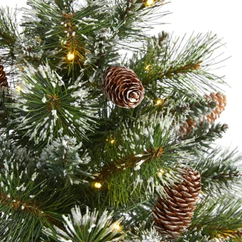 Nearly Natural 2 Foot Frosted Pine With Pinecones And Burlap Base Pre-Lit Christmas Tree