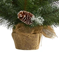 Nearly Natural 2 Foot Frosted Pine With Pinecones And Burlap Base Pre-Lit Christmas Tree