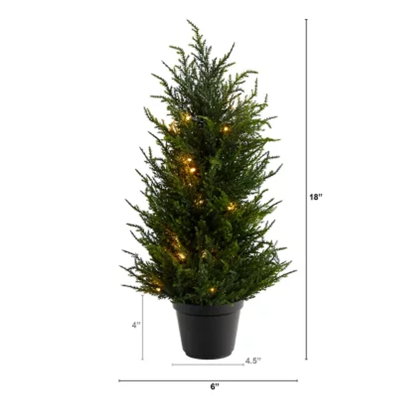 Nearly Natural 18in. Cedar With Led Lights Uv Resistant (Indoor/Outdoor) 1 1/2 Feet Pre-Lit Cedar Christmas Tree