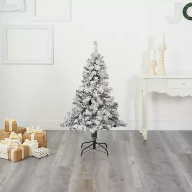 Nearly Natural 4 Foot Rock Springs Flocked Spruce Christmas Tree