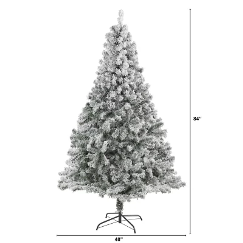 Nearly Natural 7 Foot Rock Springs Flocked Spruce With 800 Bendable Branches Christmas Tree