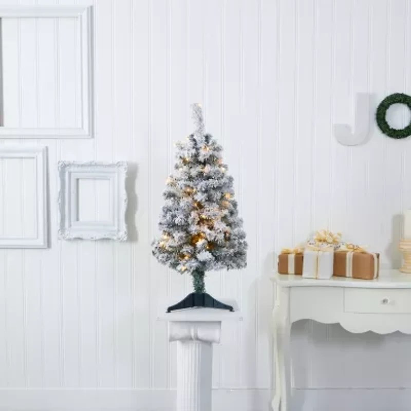 Nearly Natural 3 Foot Flocked Rock Springs Spruce Pre-Lit Christmas Tree