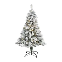 Nearly Natural 4 Foot Rock Springs Flocked Spruce With 100 Clear Led Lights Pre-Lit Christmas Tree
