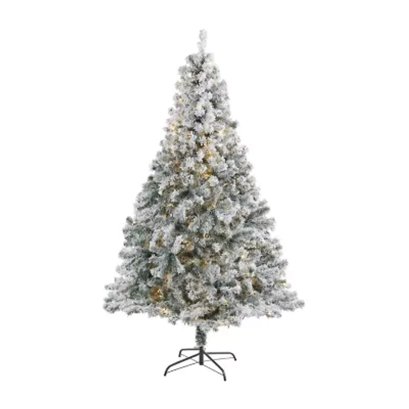 Nearly Natural Foot Rock Springs Flocked Spruce With Bendable Branches And Clear Led Lights Pre-Lit Christmas Tree