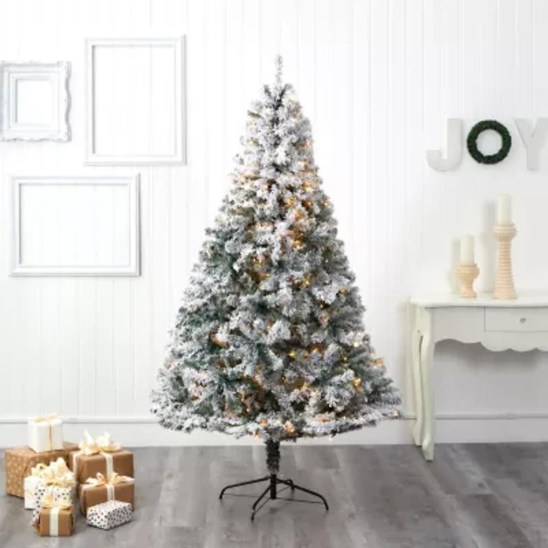 Nearly Natural Foot Rock Springs Flocked Spruce With Bendable Branches And Clear Led Lights Pre-Lit Christmas Tree