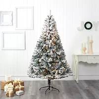 Nearly Natural Foot Rock Springs Flocked Spruce With Bendable Branches And Clear Led Lights Pre-Lit Christmas Tree