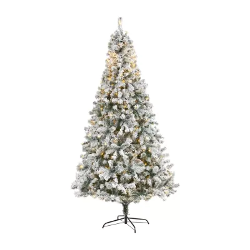 Nearly Natural 8 Foot Rock Springs Flocked Spruce With 1186 Bendable Branches And 500 Clear Led Lights Pre-Lit Christmas Tree