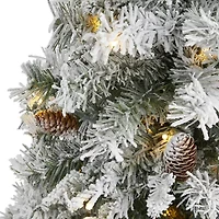 Nearly Natural 3 Foot Flocked White River Mountain Pine With Pinecones Pre-Lit Christmas Tree