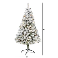 Nearly Natural 5 Foot White River Mountain Flocked Pine With Pinecones And 150 Clear Led Lights Pre-Lit Christmas Tree