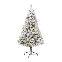 Nearly Natural 5 Foot White River Mountain Flocked Pine With Pinecones And 150 Clear Led Lights Pre-Lit Christmas Tree