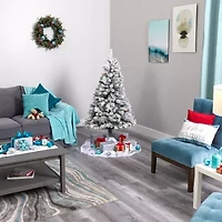 Nearly Natural 5 Foot White River Mountain Flocked Pine With Pinecones And 150 Clear Led Lights Pre-Lit Christmas Tree