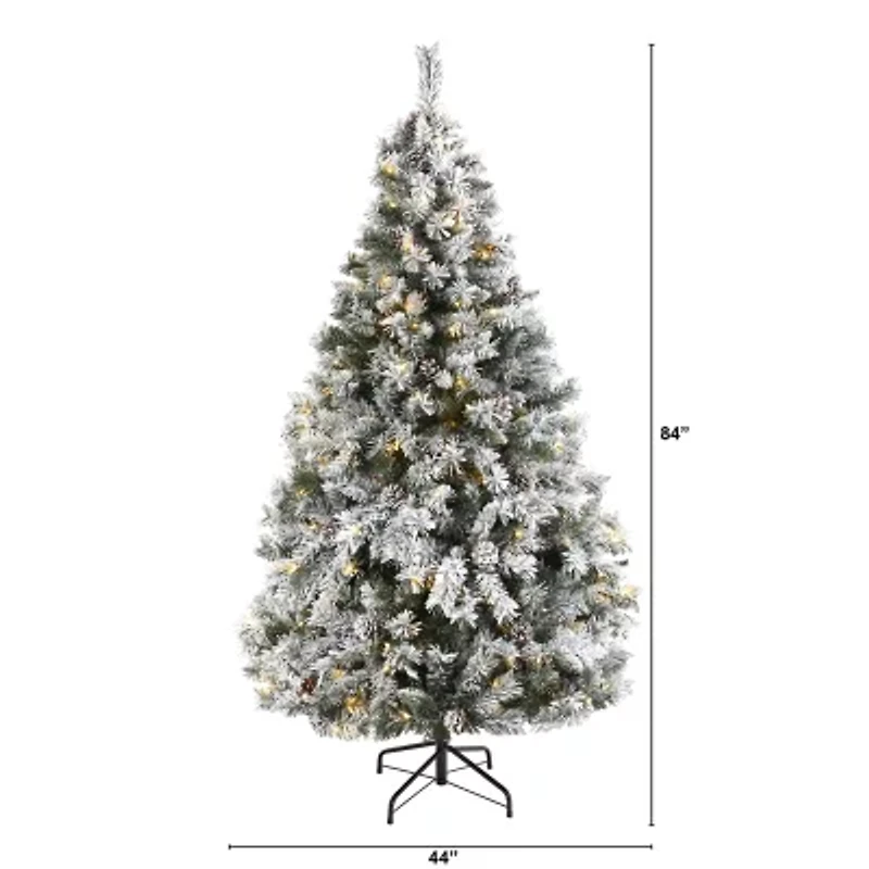 Nearly Natural 6 Foot Flocked White River Mountain Pine With Pinecones And 250 Clear Led Lights Pre-Lit Christmas Tree
