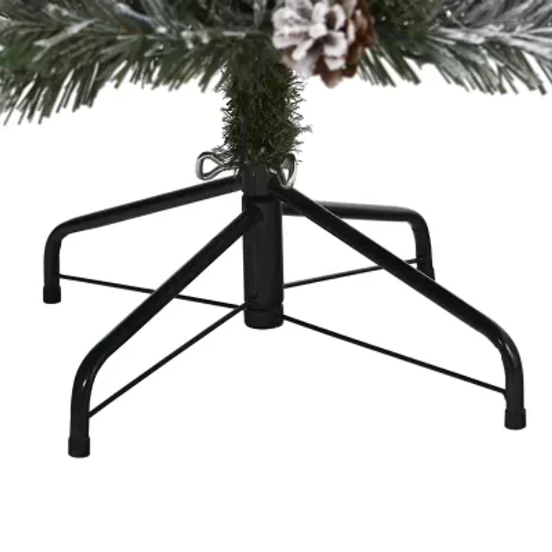 Nearly Natural 6 Foot Flocked White River Mountain Pine With Pinecones And 250 Clear Led Lights Pre-Lit Christmas Tree