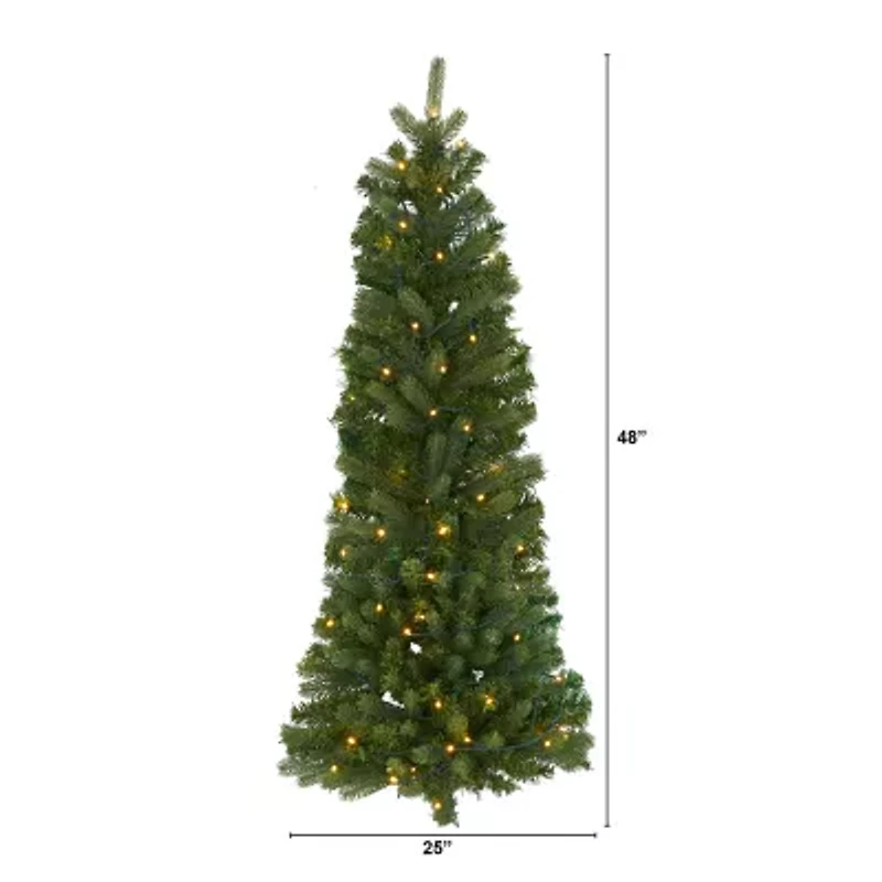 Nearly Natural 4 Foot Flat Back Wall Hanging Pine Pre-Lit Christmas Tree