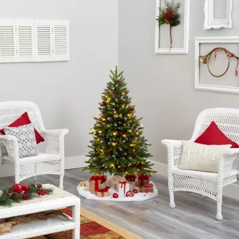 Nearly Natural 4 Foot Snow Tipped Spruce With Frosted Berries And Pinecones And 100 Clear Led Lights Pre-Lit Christmas Tree